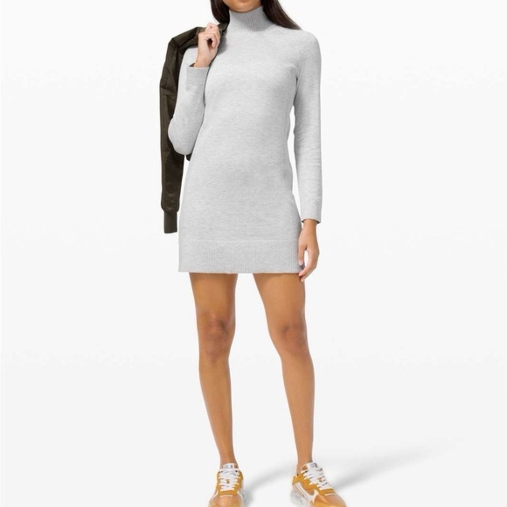 Lululemon Keep It Cozy Mock Neck Long Sleeve Knit Gray Sweater Dress, 10